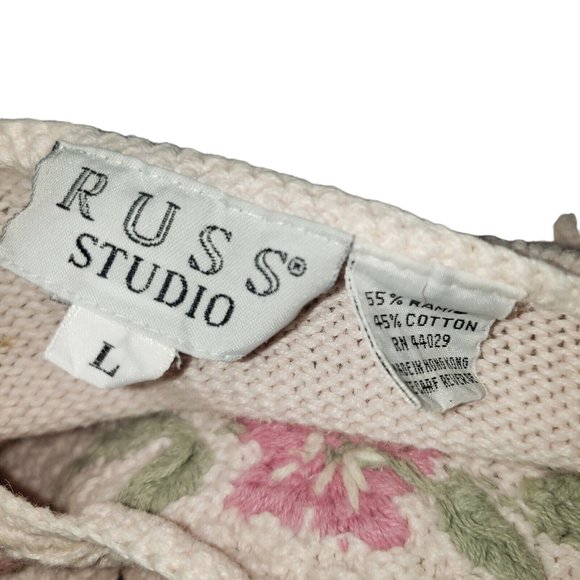 VTG Chain/Waffle Knit Short Sleeve Sweater Pastel Pink Embroidered Rose Floral - Picture 5 of 5